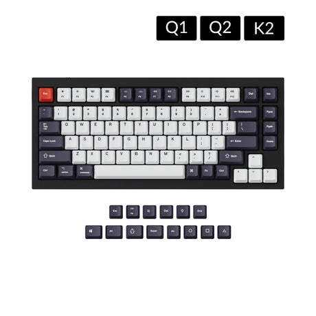 OEM Dye-Sub PBT Keycap Set - Bluish Black White - Keychron